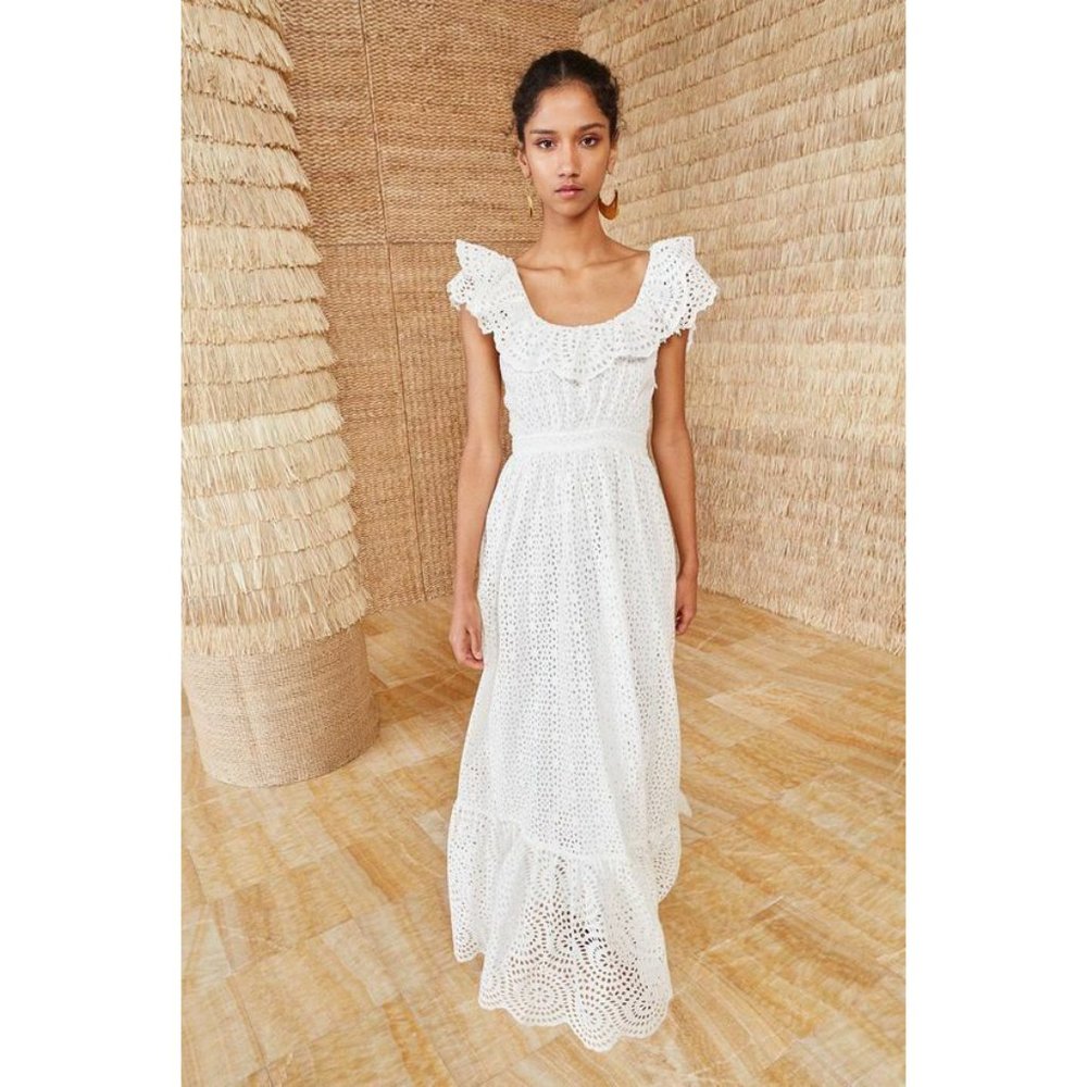 Ulla Johnson Desiree Gown Long Maxi Dress Eyelet Embroidered Ruffle XS